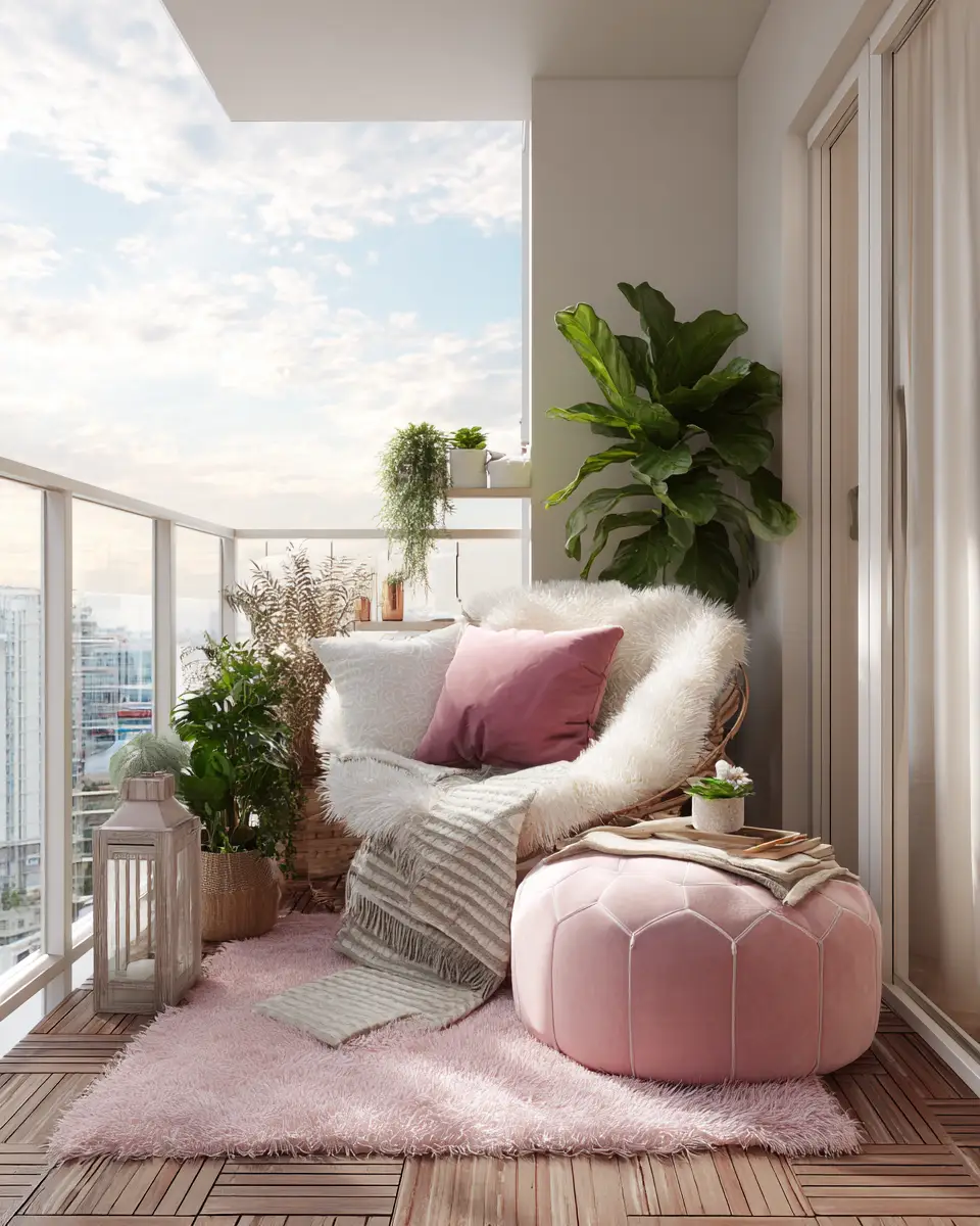 Blush Pink Japandi Balcony Decor Ideas