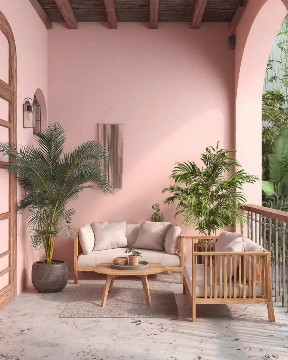 Blush Pink Japandi Balcony Decor Ideas