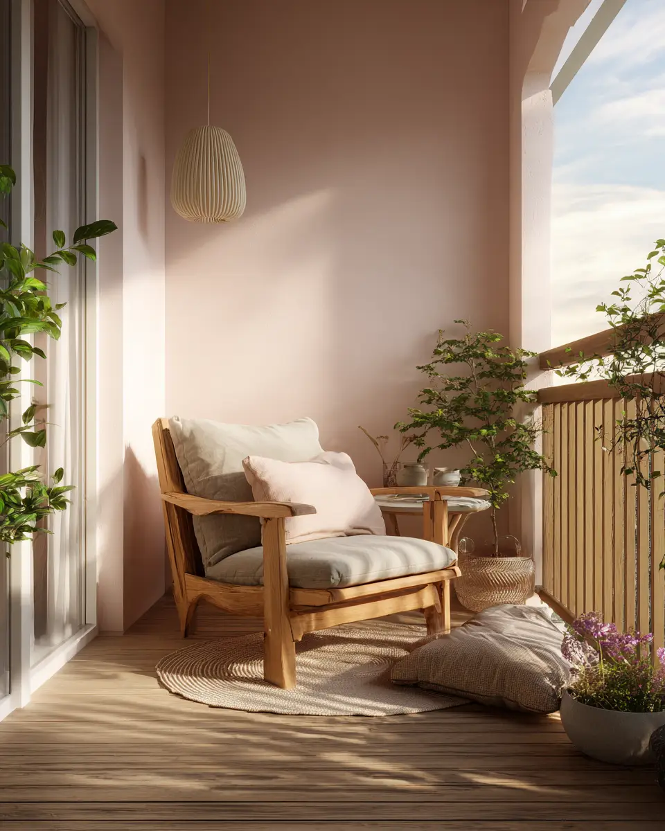 Blush Pink Japandi Balcony Decor Ideas