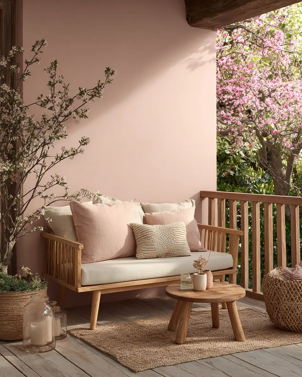 Blush Pink Japandi Balcony Decor Ideas