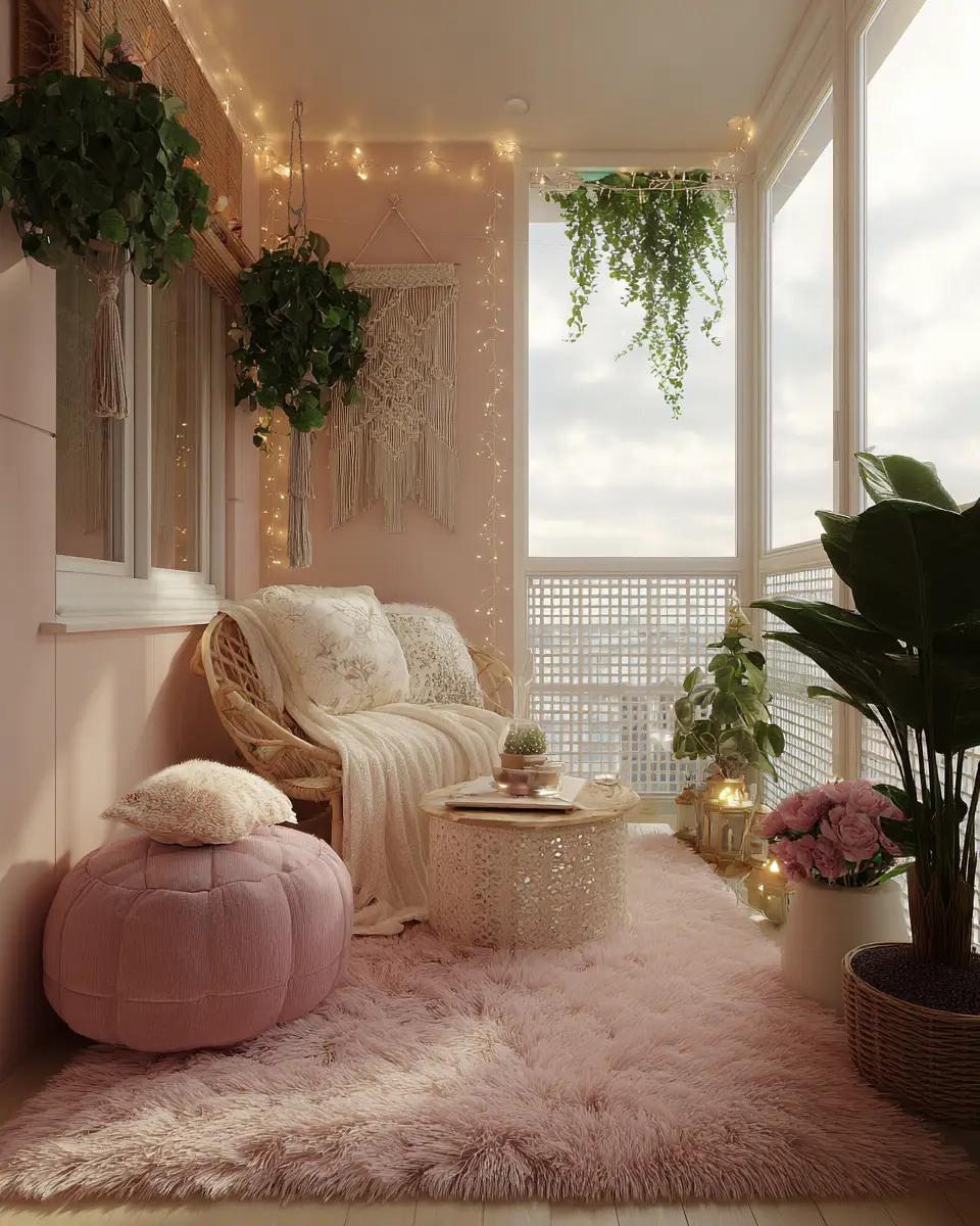 Blush Pink Japandi Balcony Decor Ideas