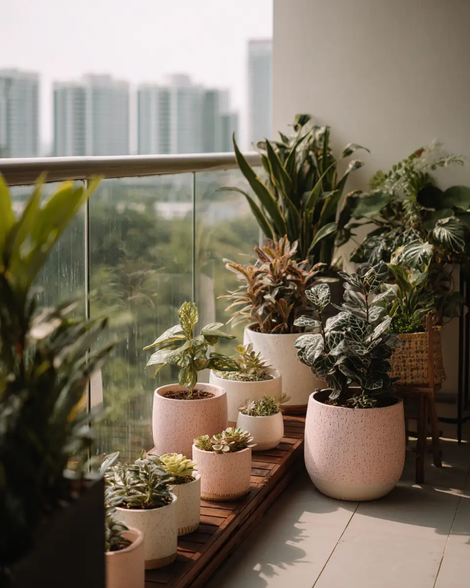 Blush Pink Japandi Balcony Decor Ideas