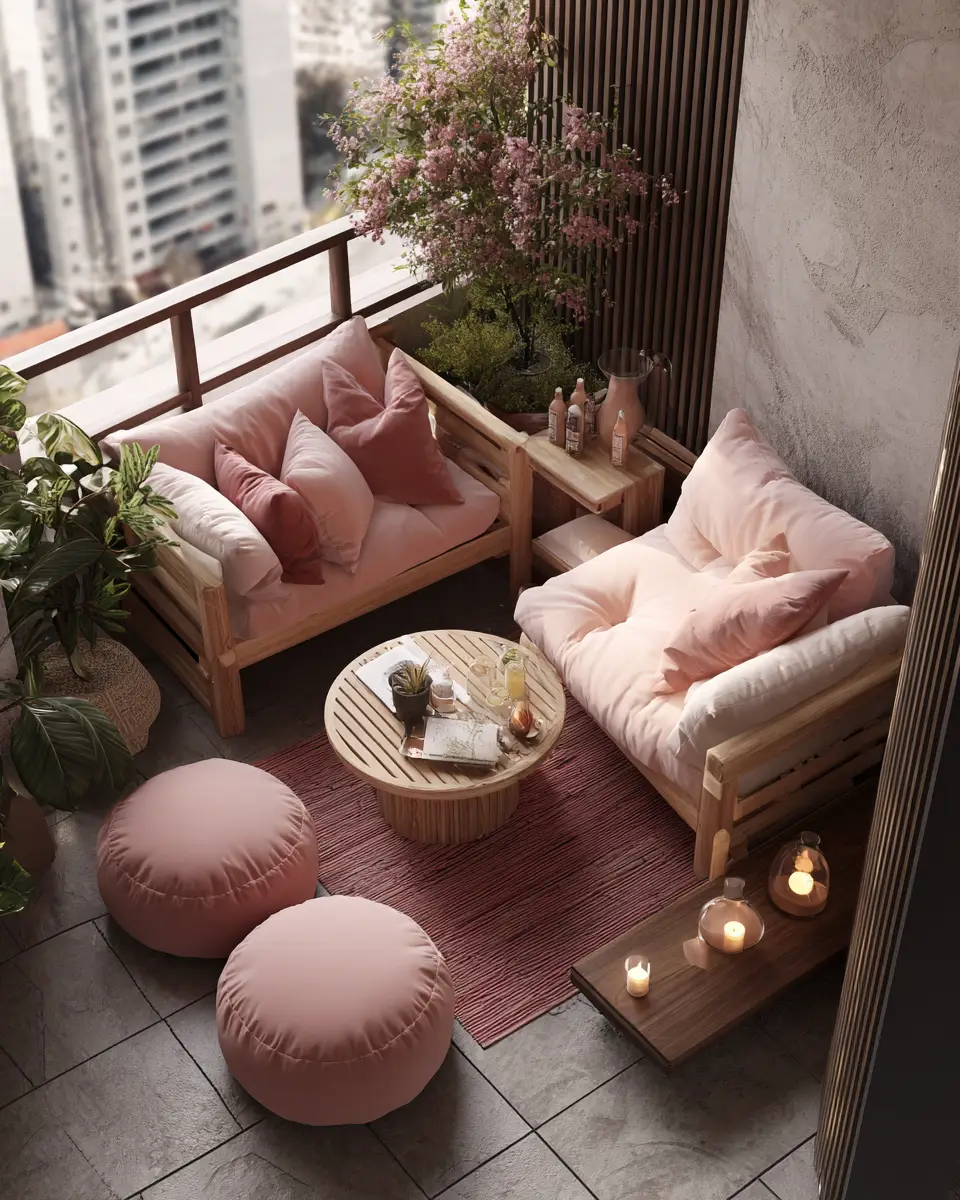 Blush Pink Japandi Balcony Decor Ideas