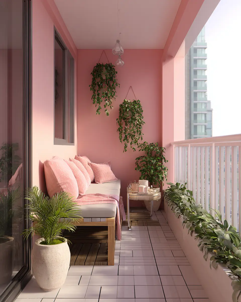 Blush Pink Japandi Balcony Decor Ideas