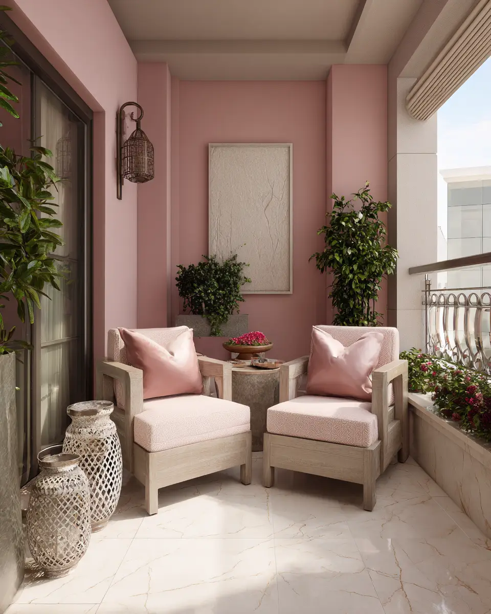 Blush Pink Japandi Balcony Decor Ideas