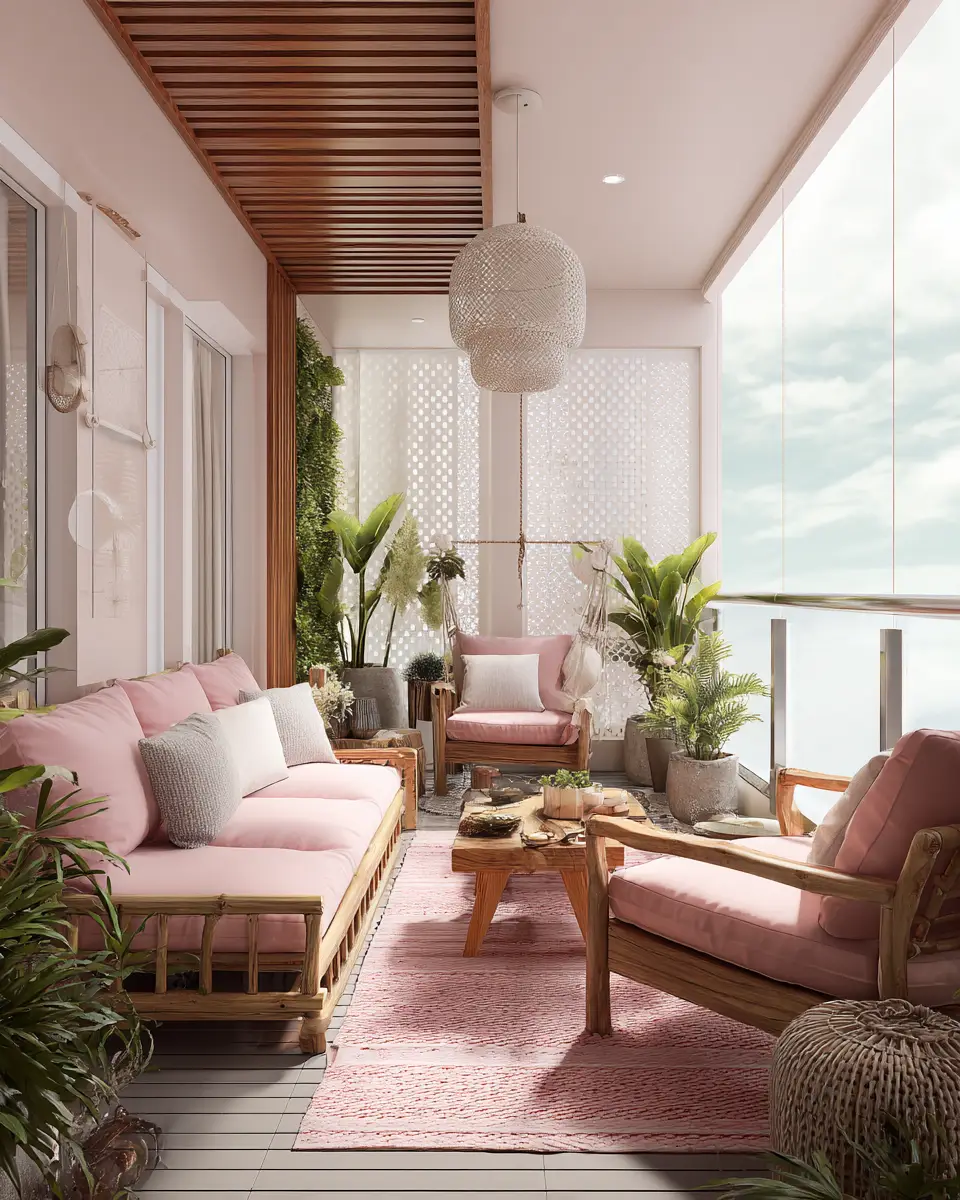 Blush Pink Japandi Balcony Decor Ideas