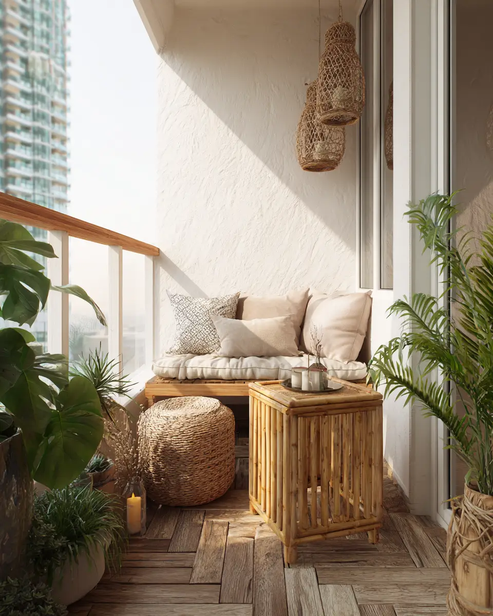 Blush Pink Japandi Balcony Decor Ideas