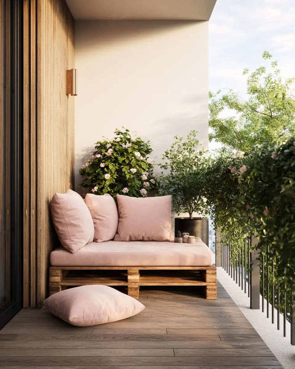 Blush Pink Japandi Balcony Decor Ideas