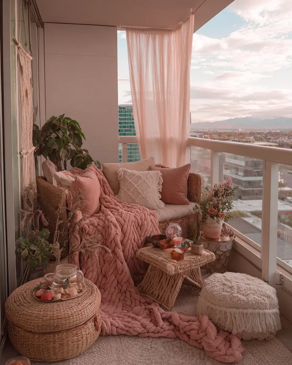 Blush Pink Japandi Balcony Decor Ideas