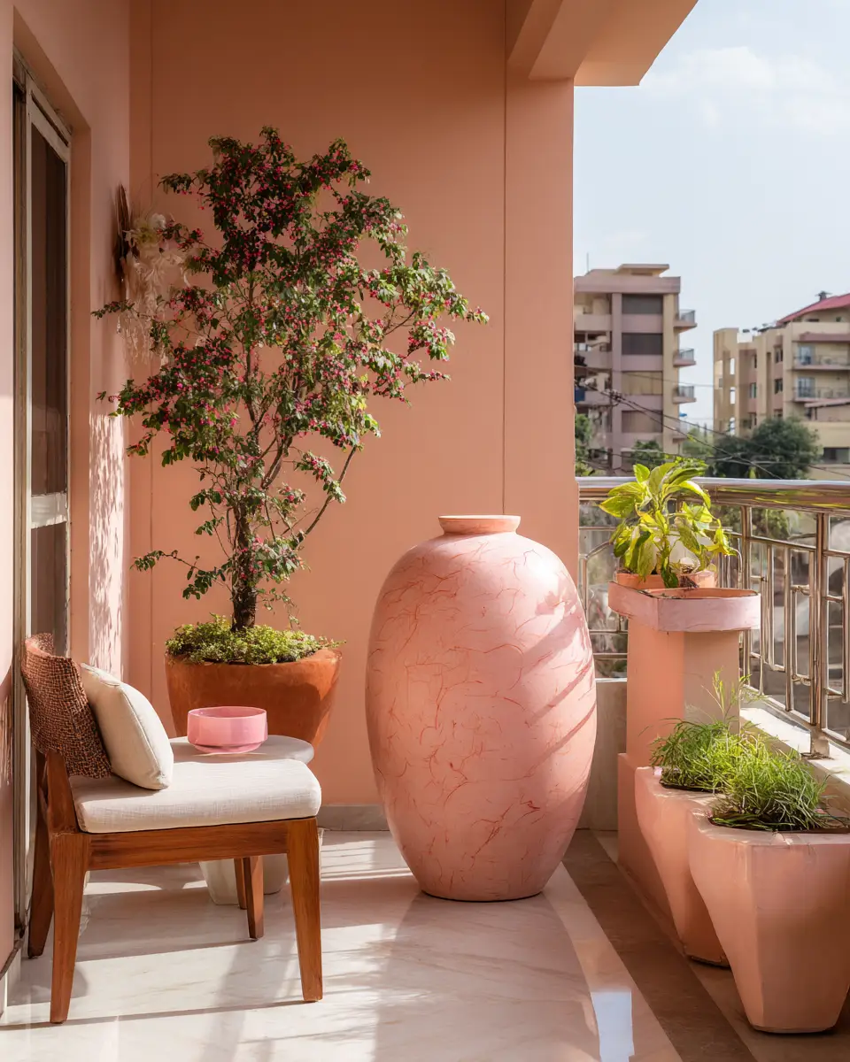 Blush Pink Japandi Balcony Decor Ideas