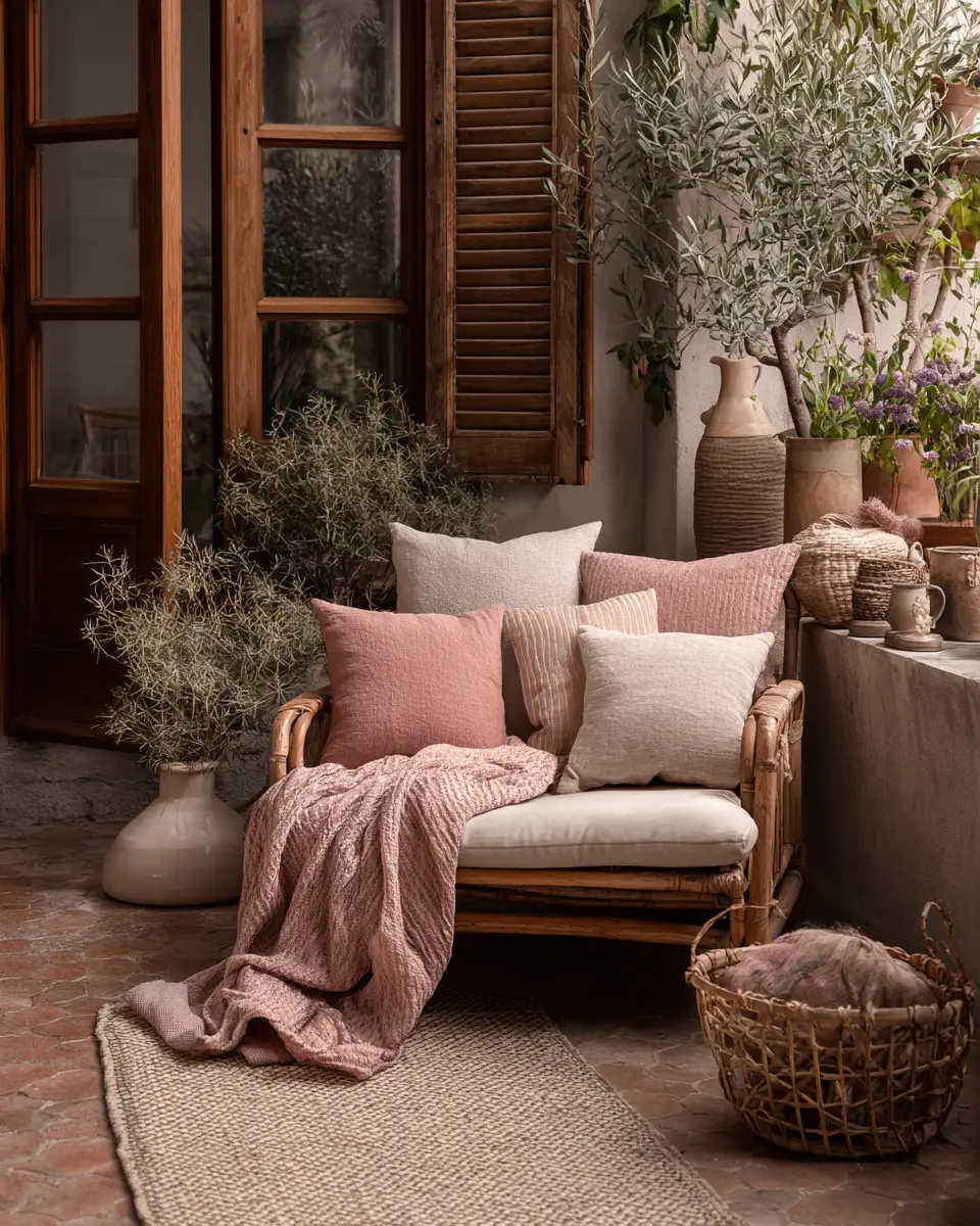 Blush Pink Japandi Balcony Decor Ideas