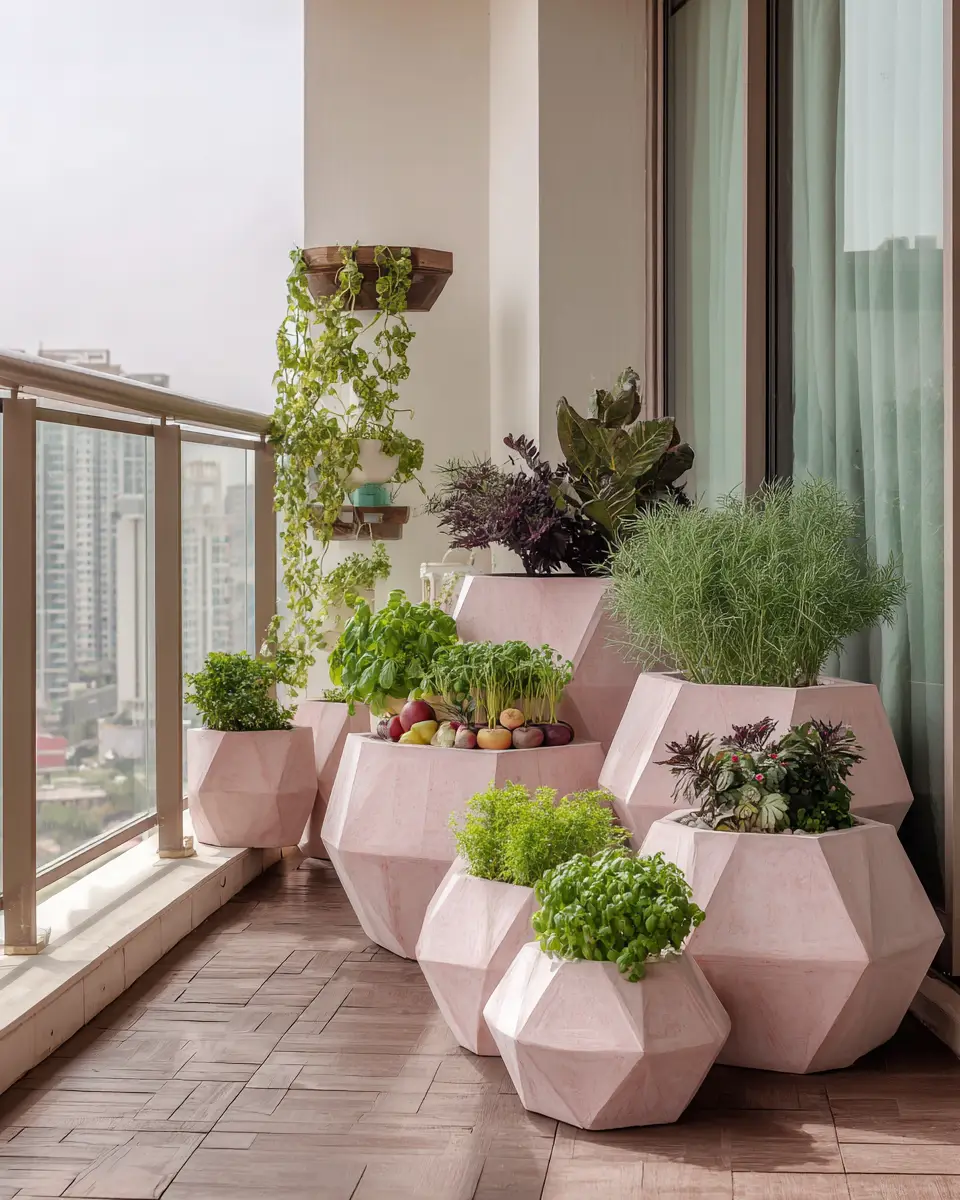 Blush Pink Japandi Balcony Decor Ideas