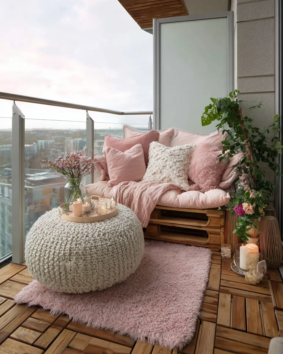 Blush Pink Japandi Balcony Decor Ideas