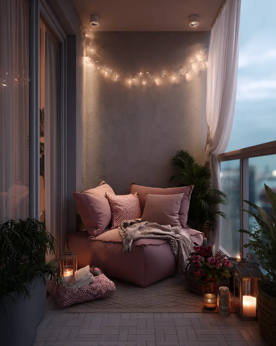 Blush Pink Japandi Balcony Decor Ideas