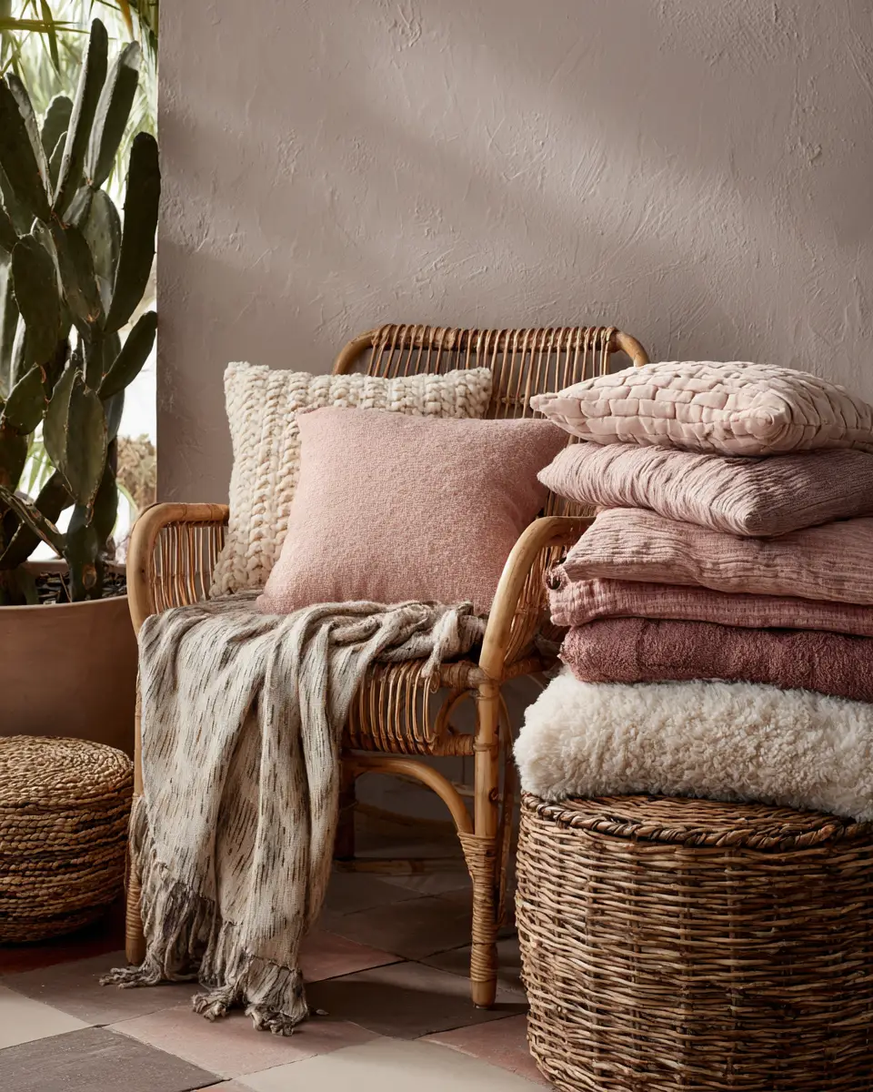 Blush Pink Japandi Balcony Decor Ideas