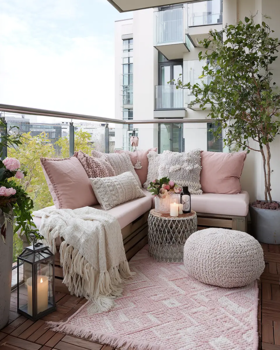 Blush Pink Japandi Balcony Decor Ideas
