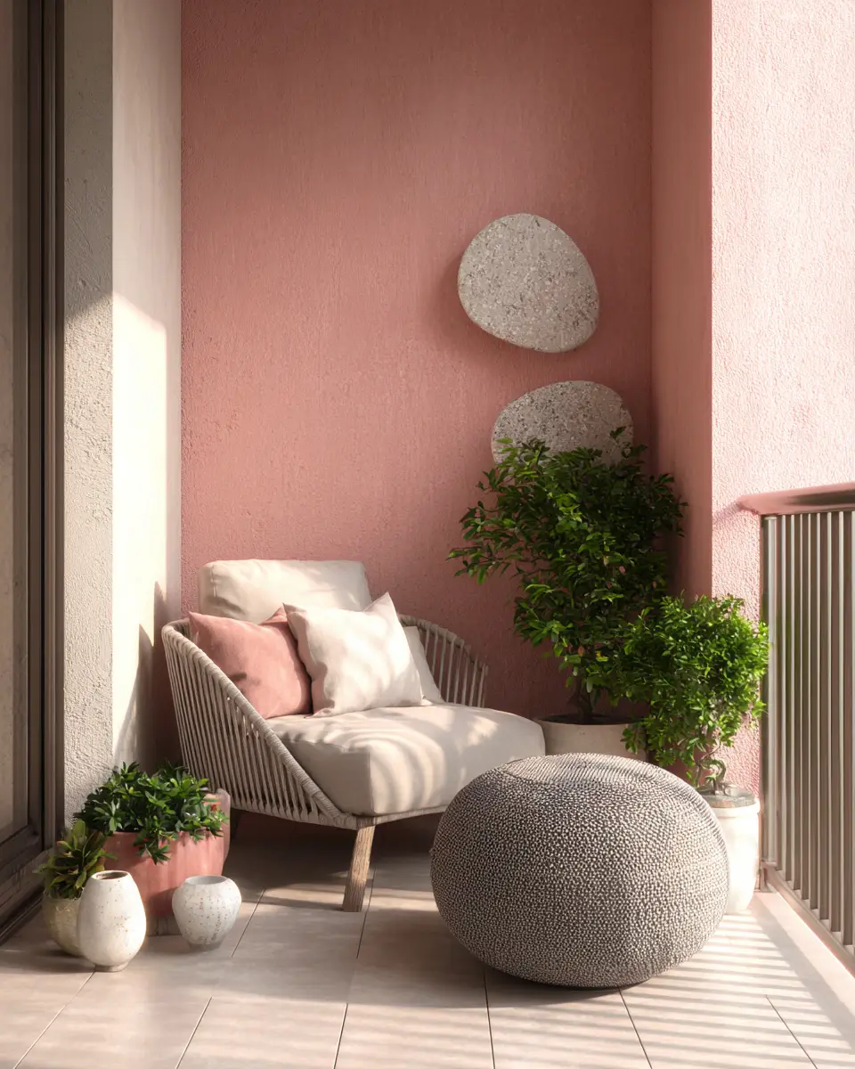 Blush Pink Japandi Balcony Decor Ideas