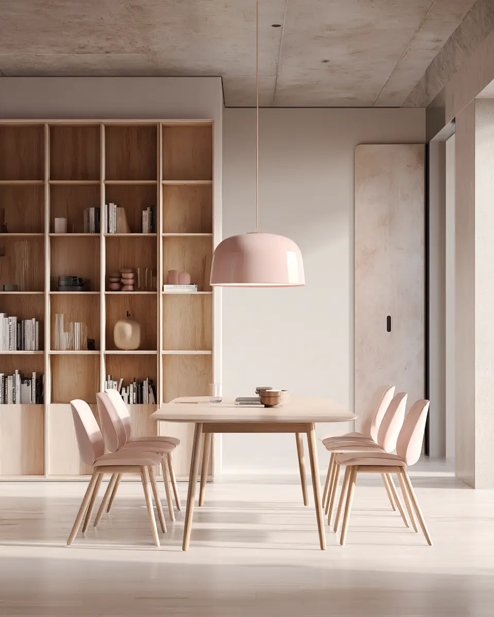 Blush Pink Minimalist Dining Room Decor Ideas - Featured