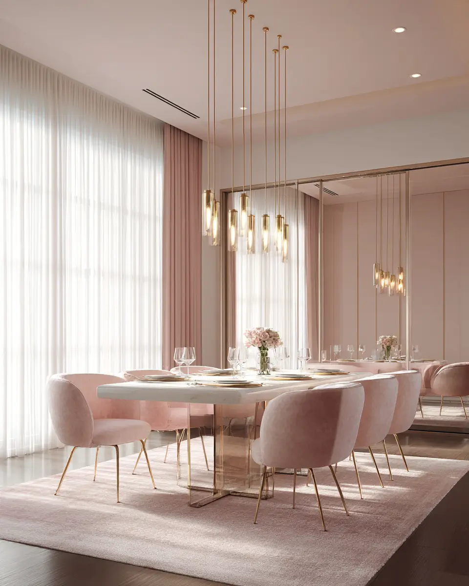 Blush Pink Minimalist Dining Room Decor Ideas