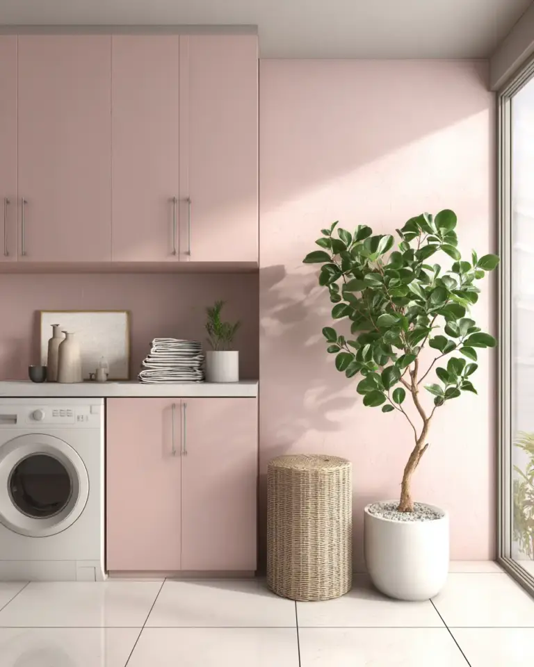 Blush Pink Minimalist Laundry Room Decor Ideas - Featured