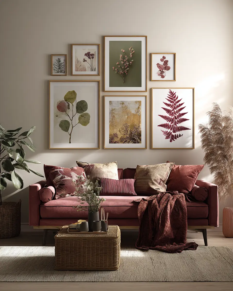 Burgundy Boho Living Room Decor Ideas