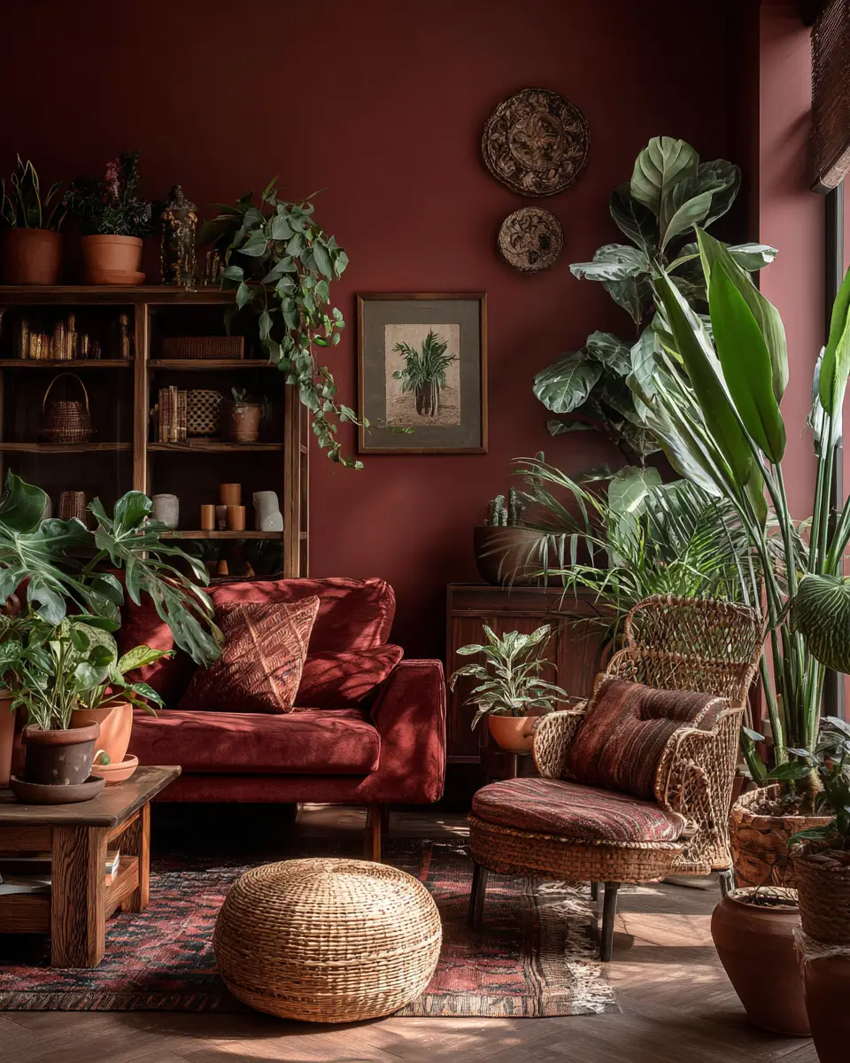 Burgundy Boho Living Room Decor Ideas