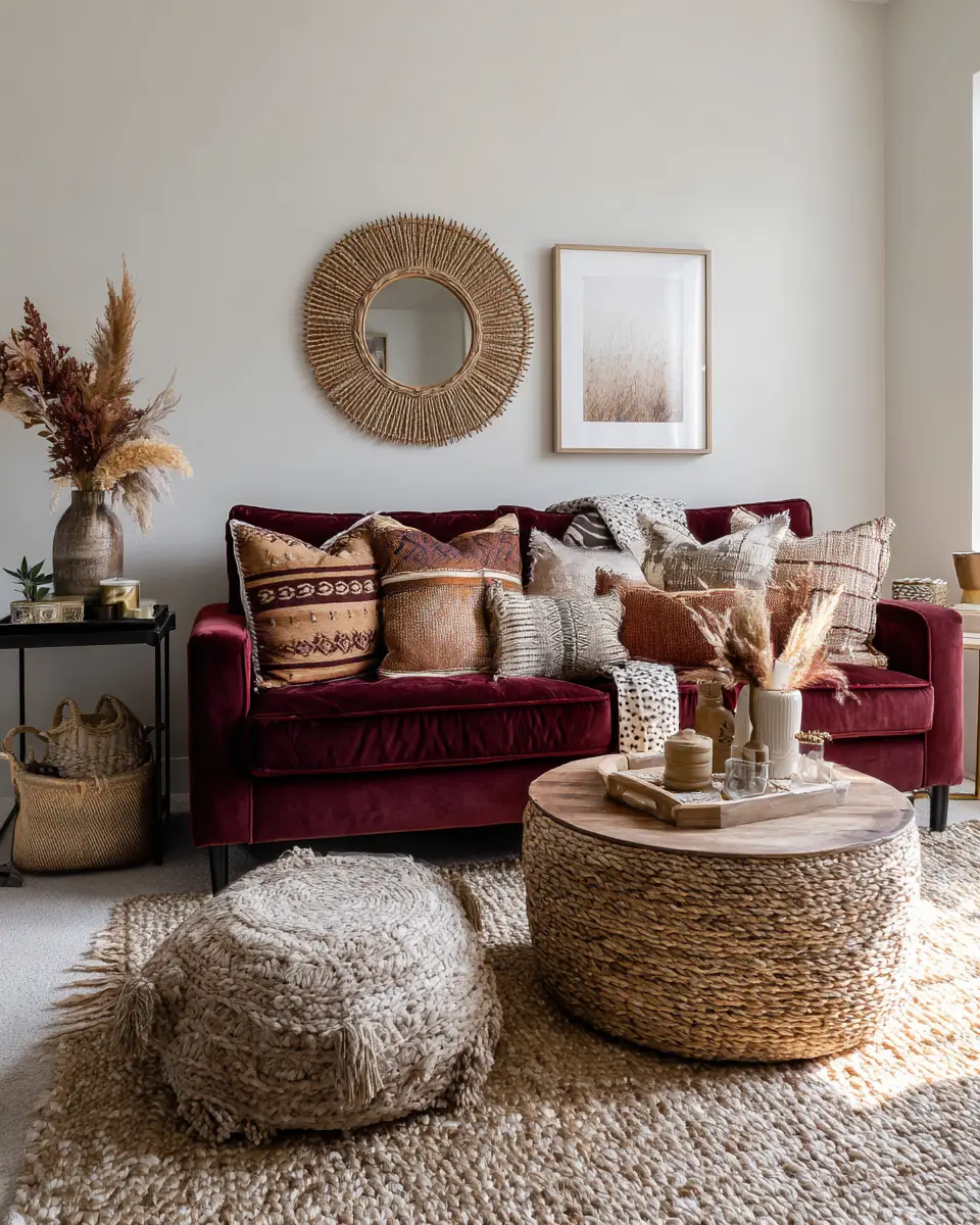 Burgundy Boho Living Room Decor Ideas