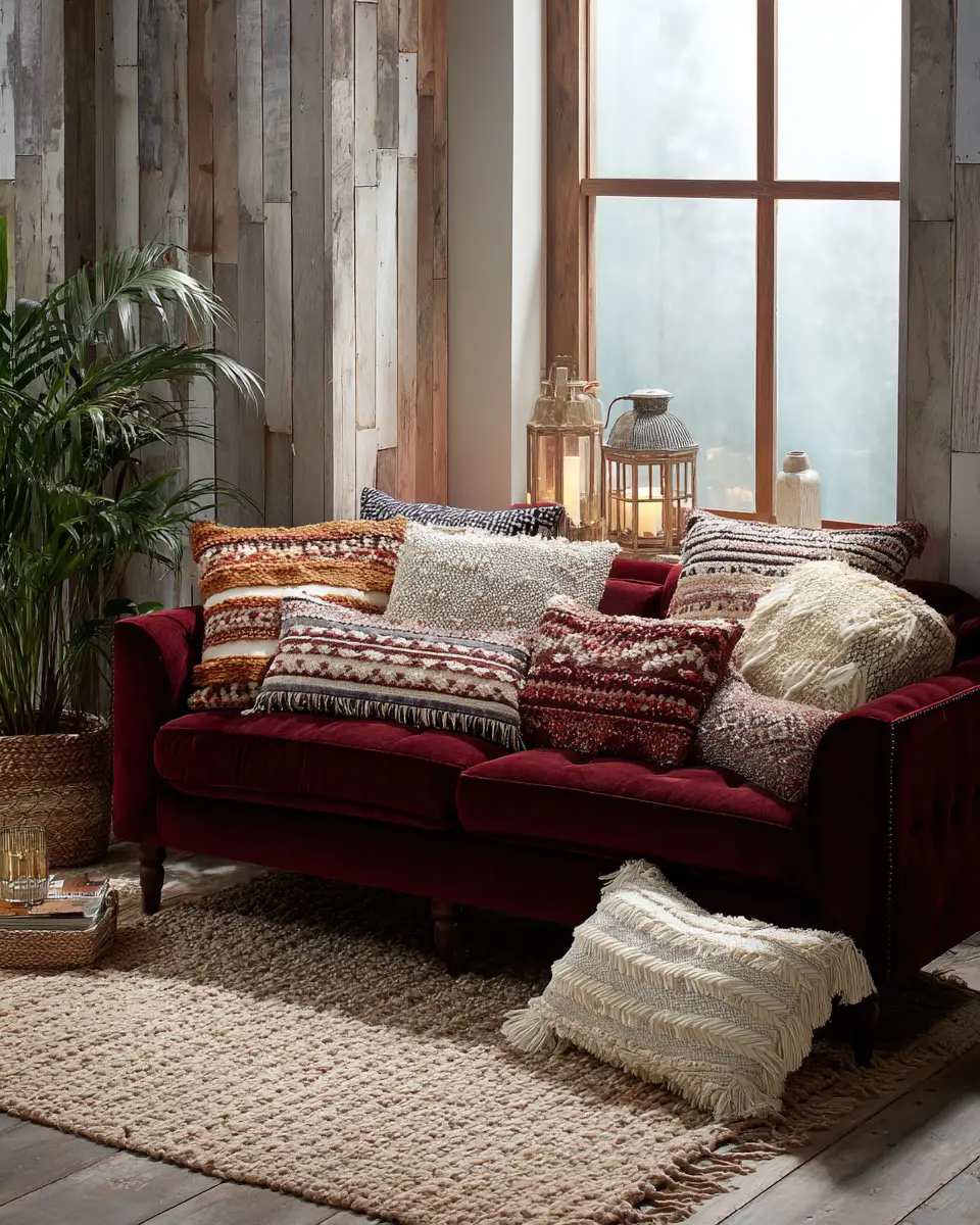 Burgundy Boho Living Room Decor Ideas