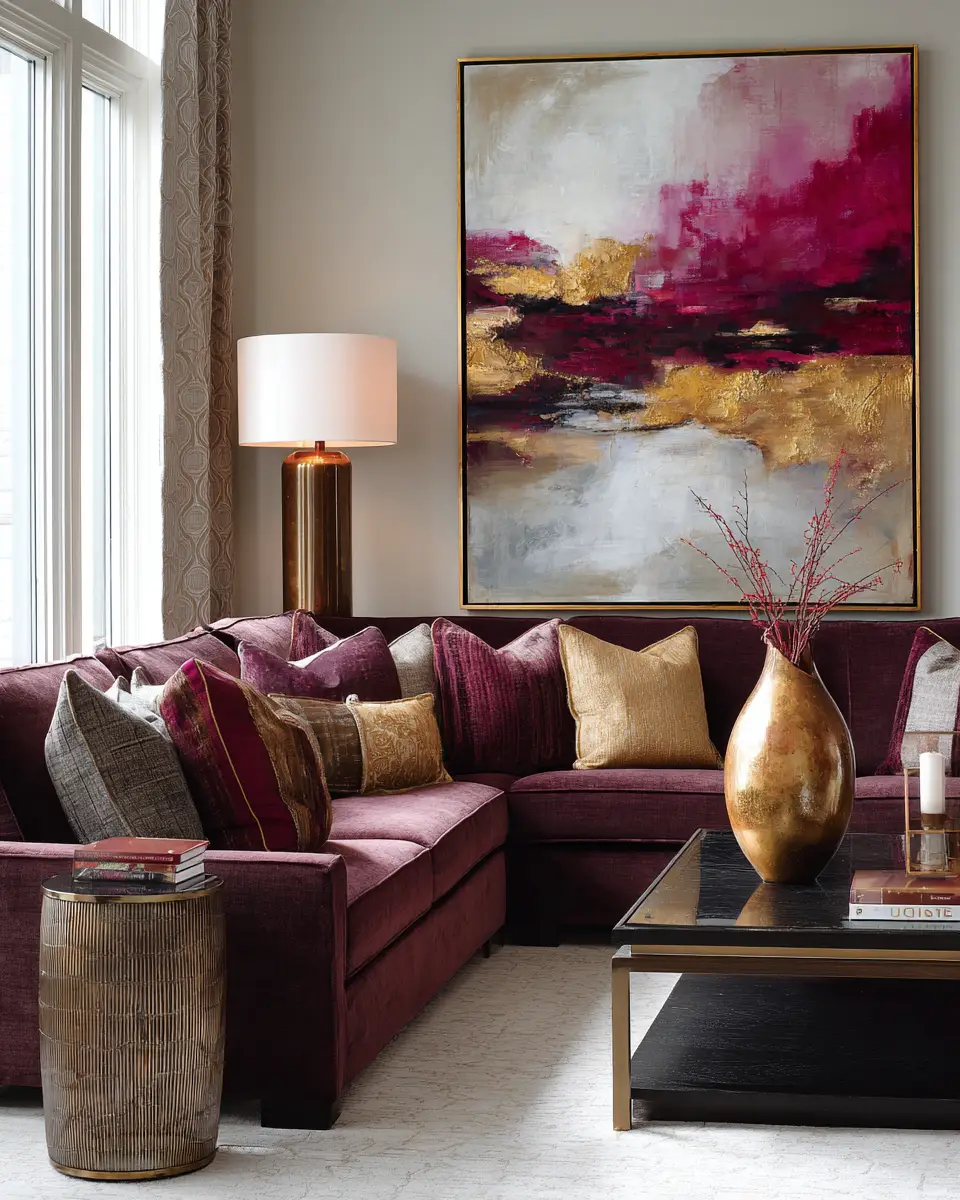 Burgundy Contemporary Living Room Decor Ideas - Featured