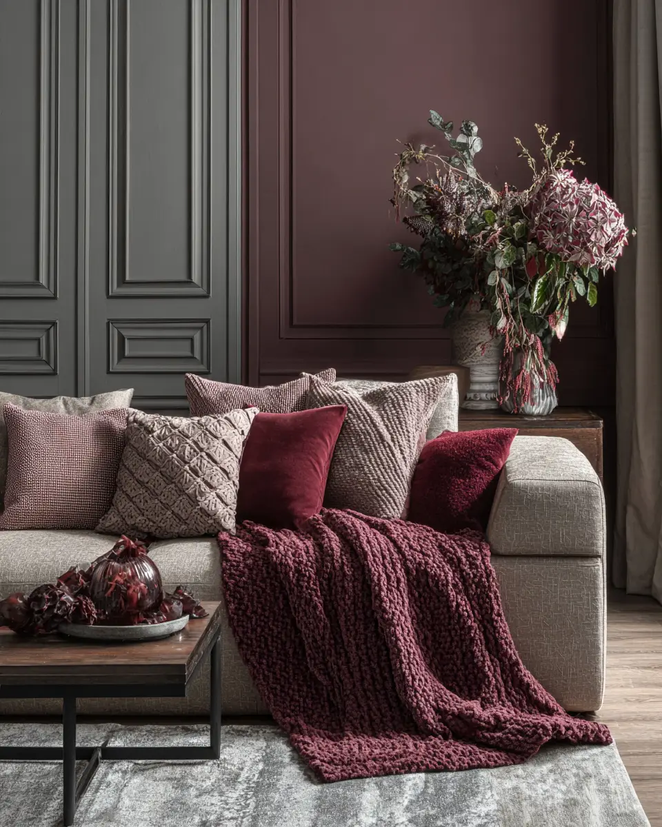 Burgundy Contemporary Living Room Decor Ideas