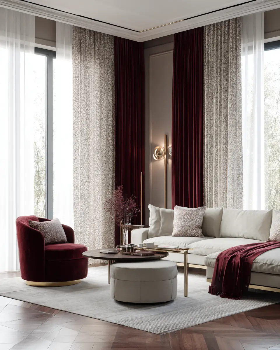 Burgundy Contemporary Living Room Decor Ideas