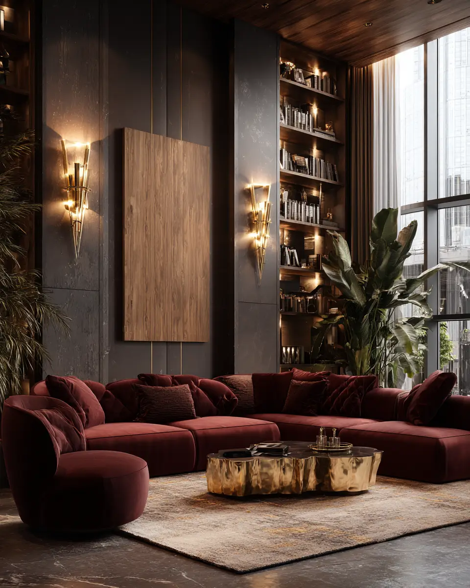 Burgundy Contemporary Living Room Decor Ideas