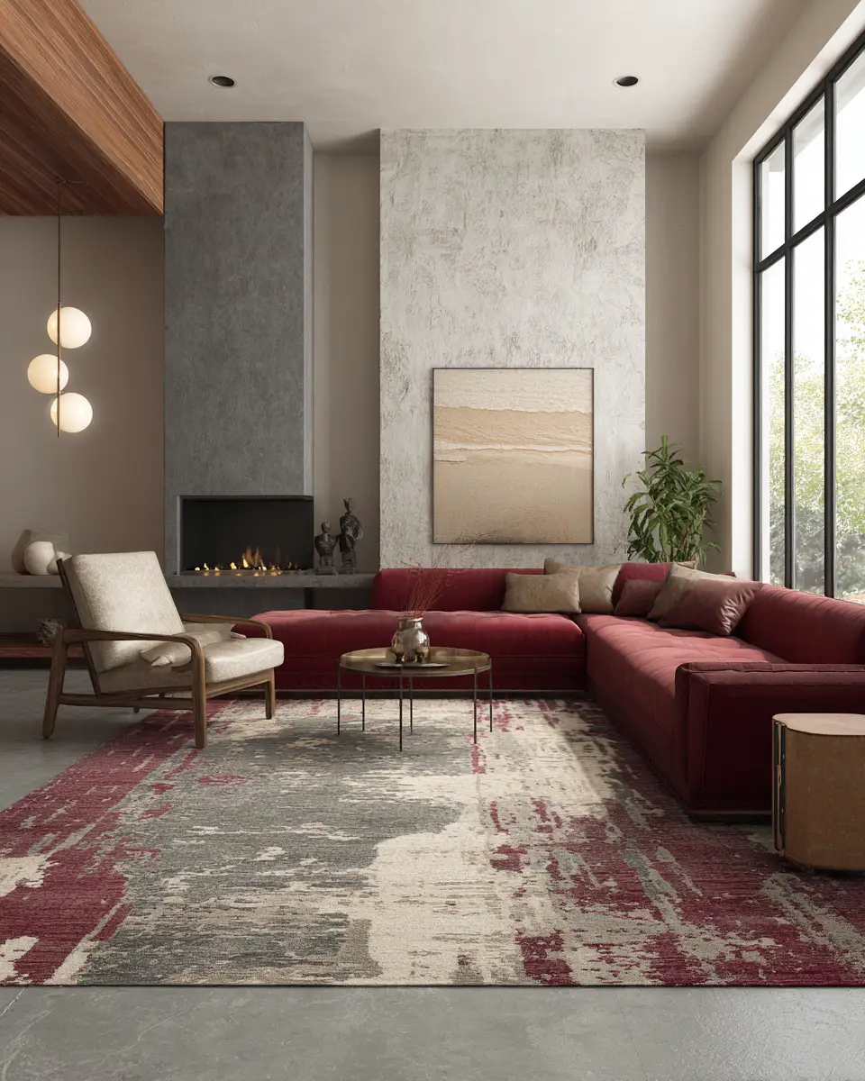 Burgundy Contemporary Living Room Decor Ideas