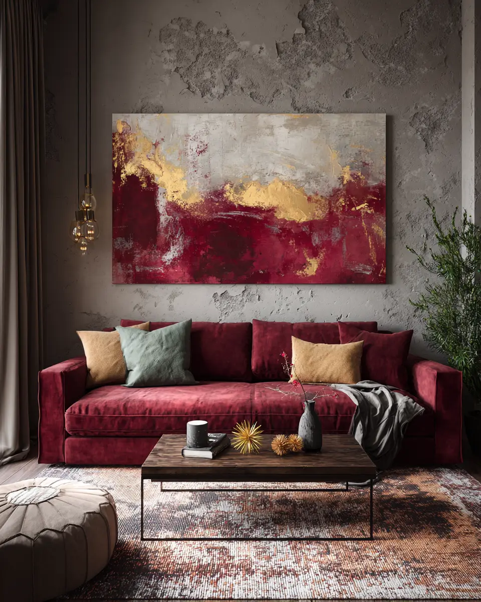 Burgundy Contemporary Living Room Decor Ideas