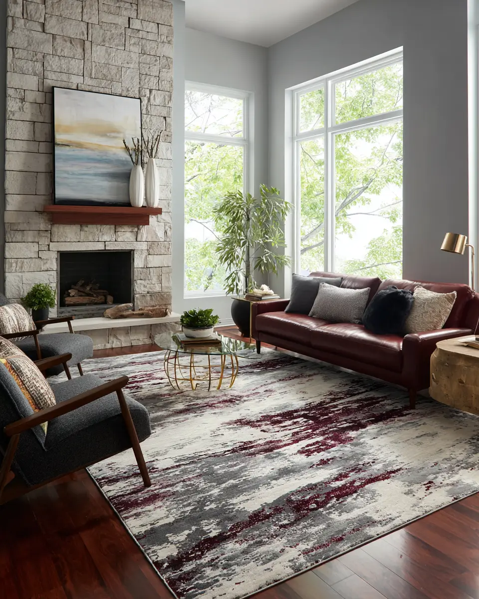Burgundy Contemporary Living Room Decor Ideas