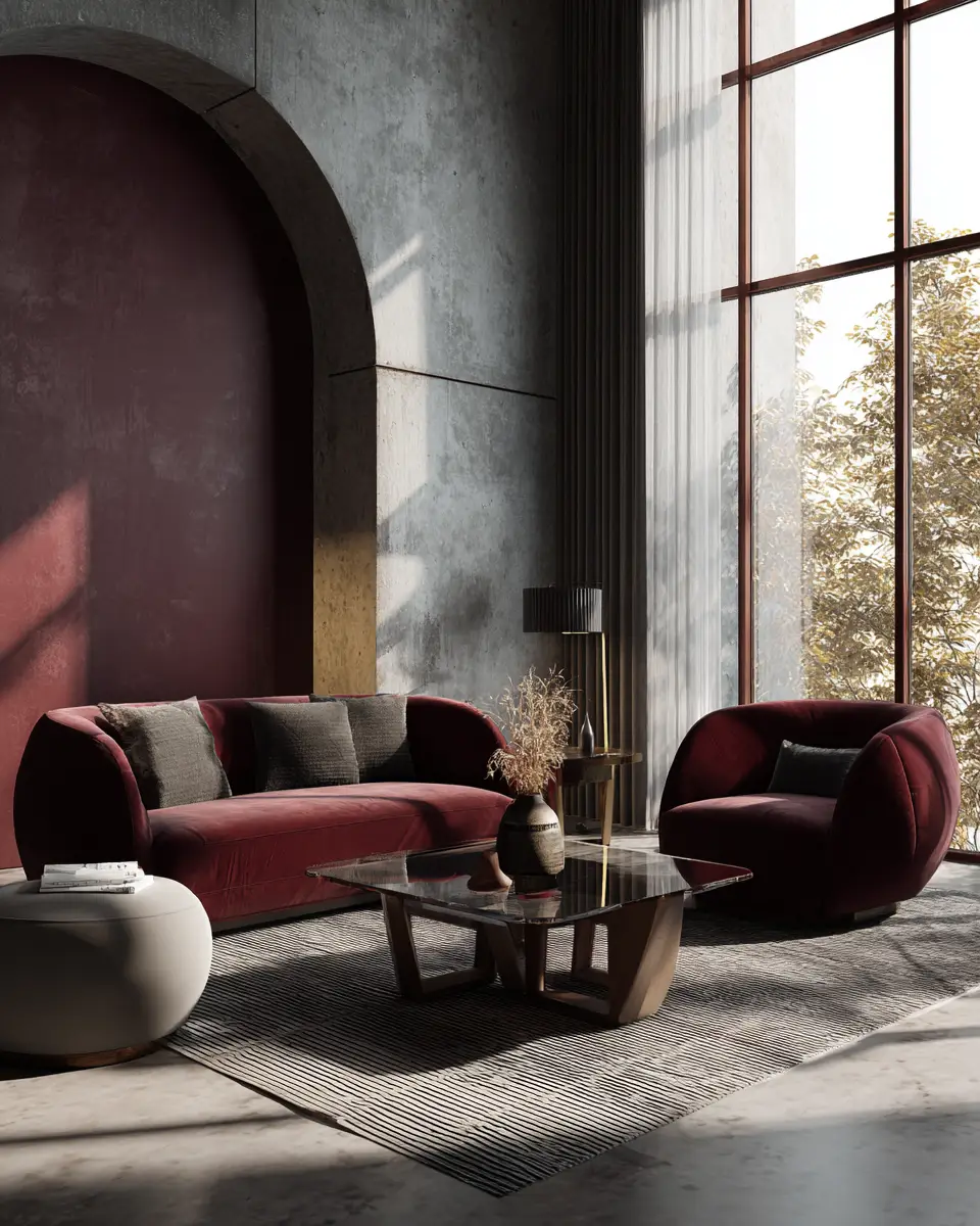 Burgundy Contemporary Living Room Decor Ideas