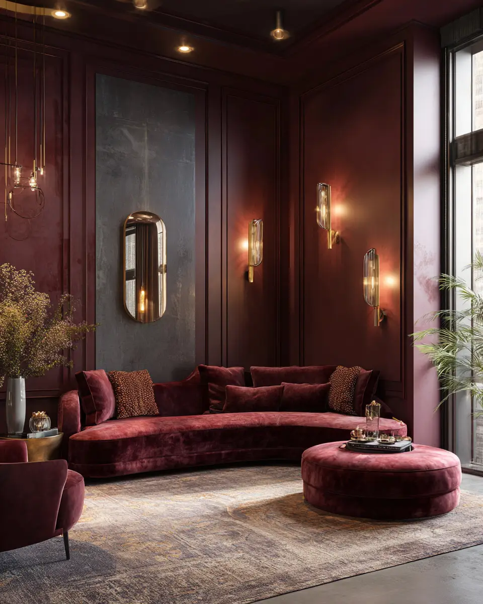 Burgundy Contemporary Living Room Decor Ideas