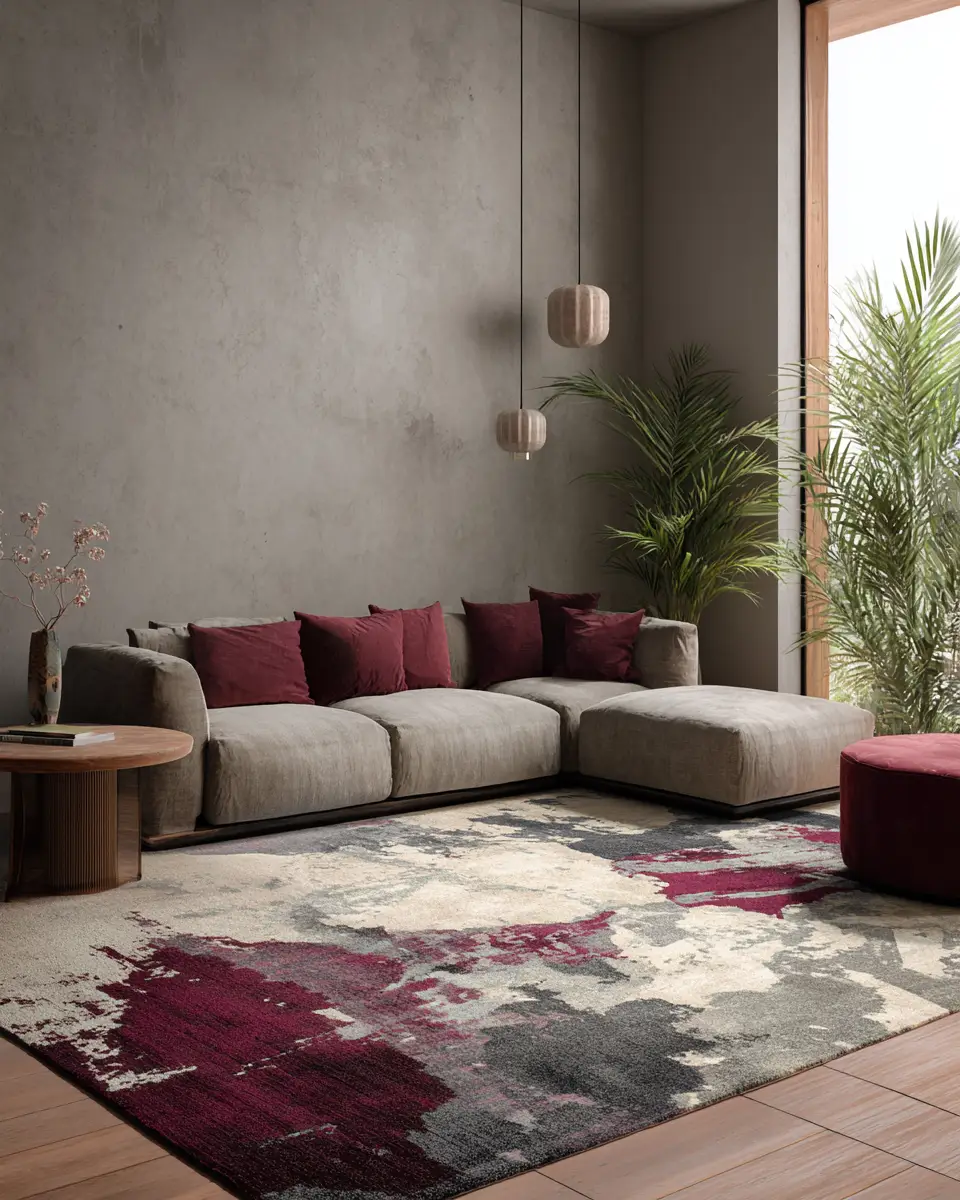 Burgundy Contemporary Living Room Decor Ideas