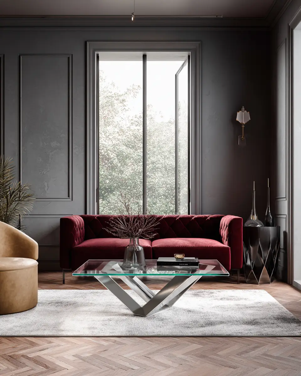 Burgundy Contemporary Living Room Decor Ideas