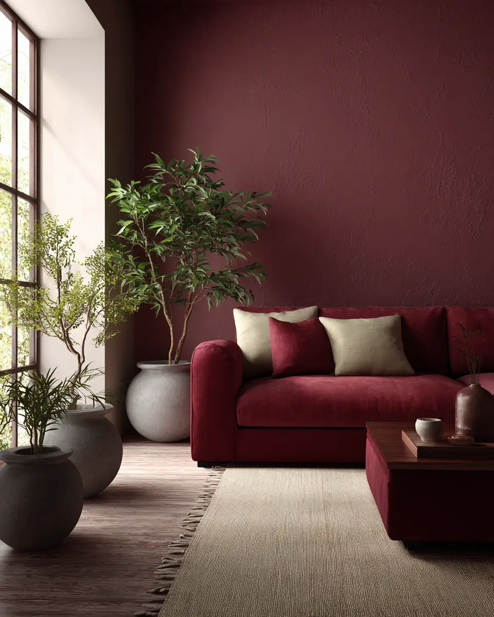 Burgundy Contemporary Living Room Decor Ideas