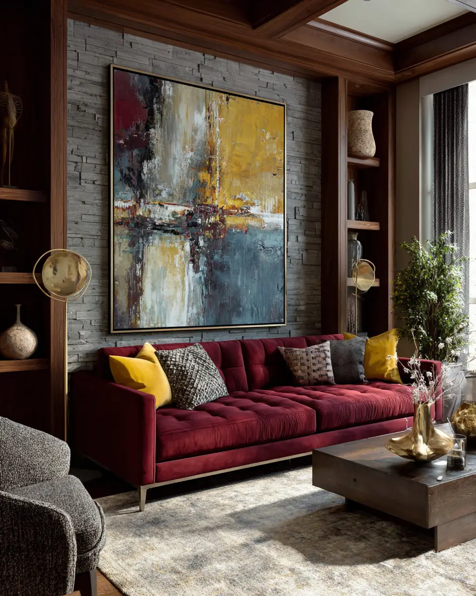 Burgundy Contemporary Living Room Decor Ideas