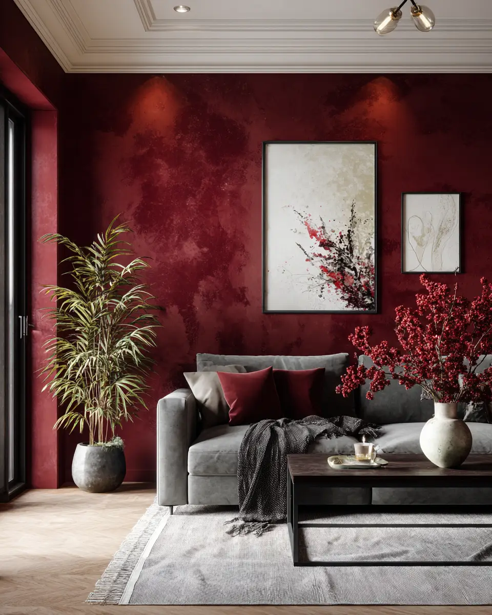 Burgundy Contemporary Living Room Decor Ideas