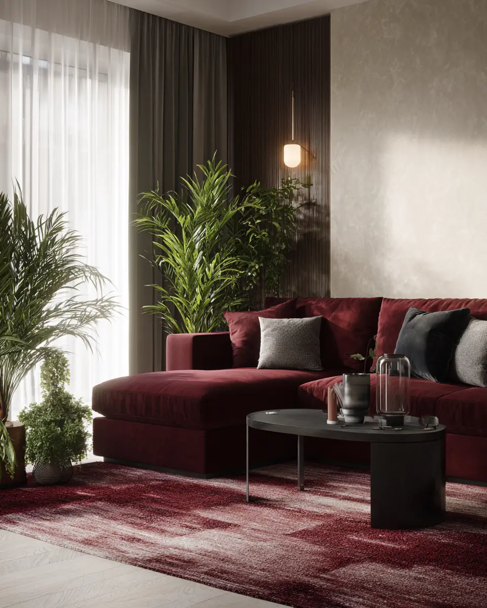 Burgundy Contemporary Living Room Decor Ideas