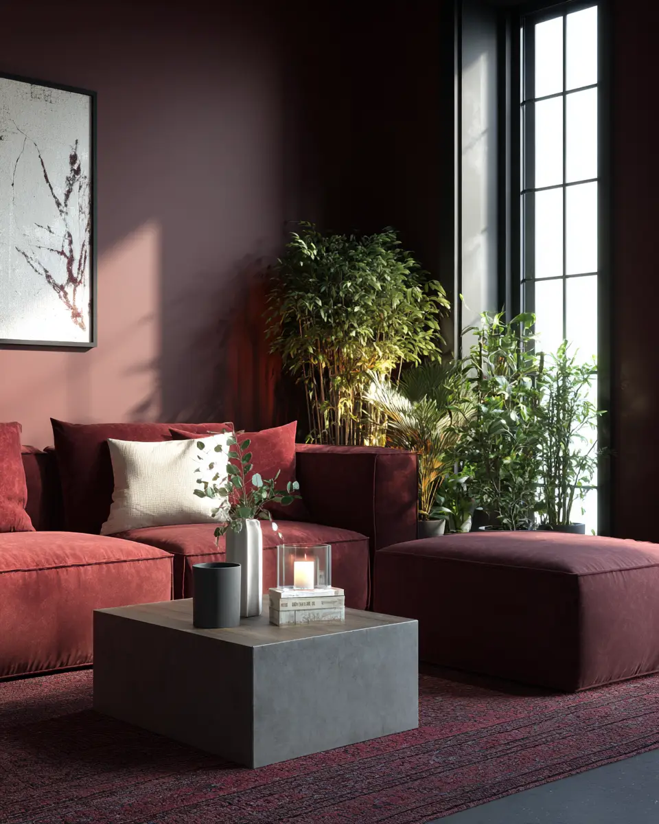 Burgundy Contemporary Living Room Decor Ideas