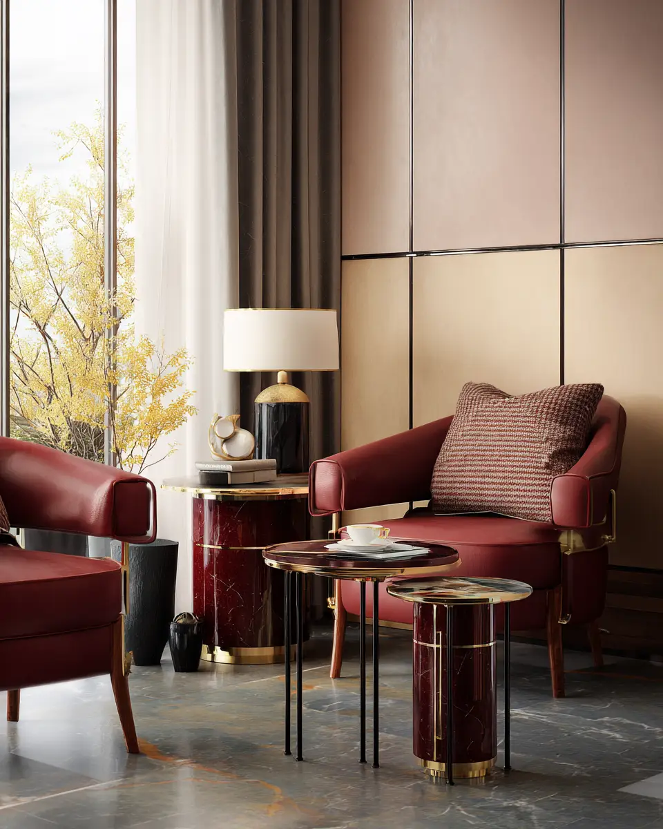 Burgundy Contemporary Living Room Decor Ideas