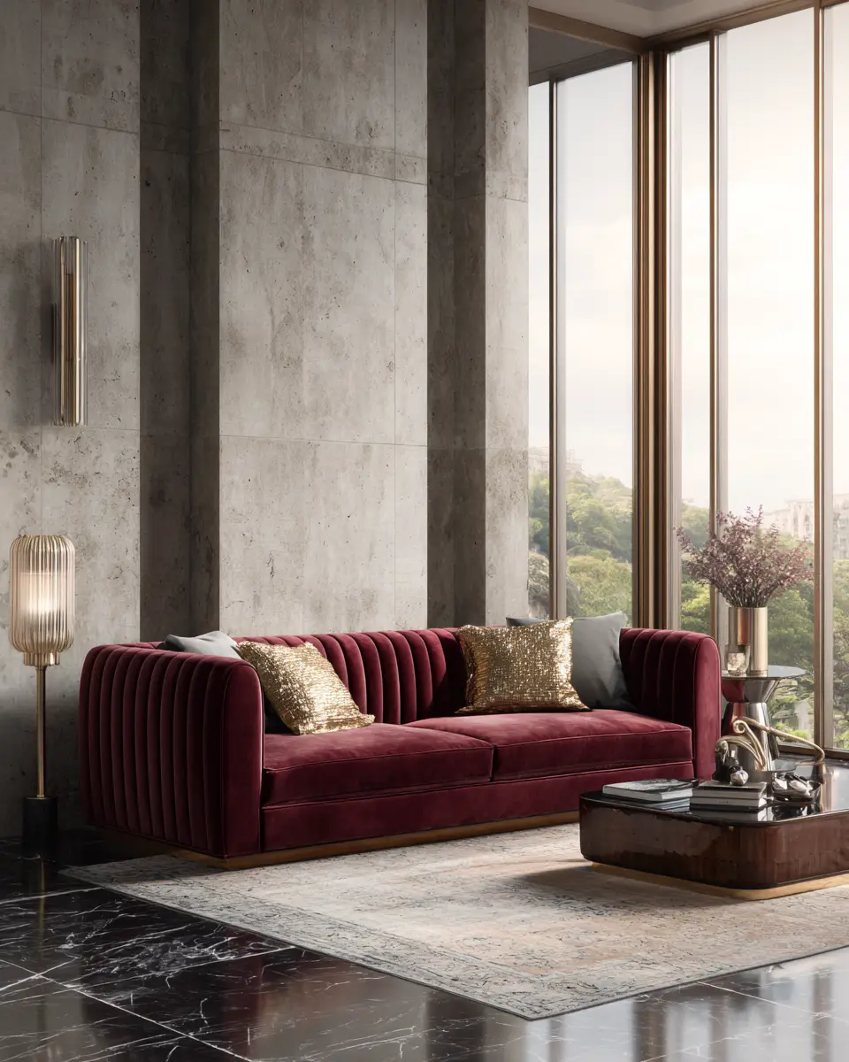 Burgundy Contemporary Living Room Decor Ideas