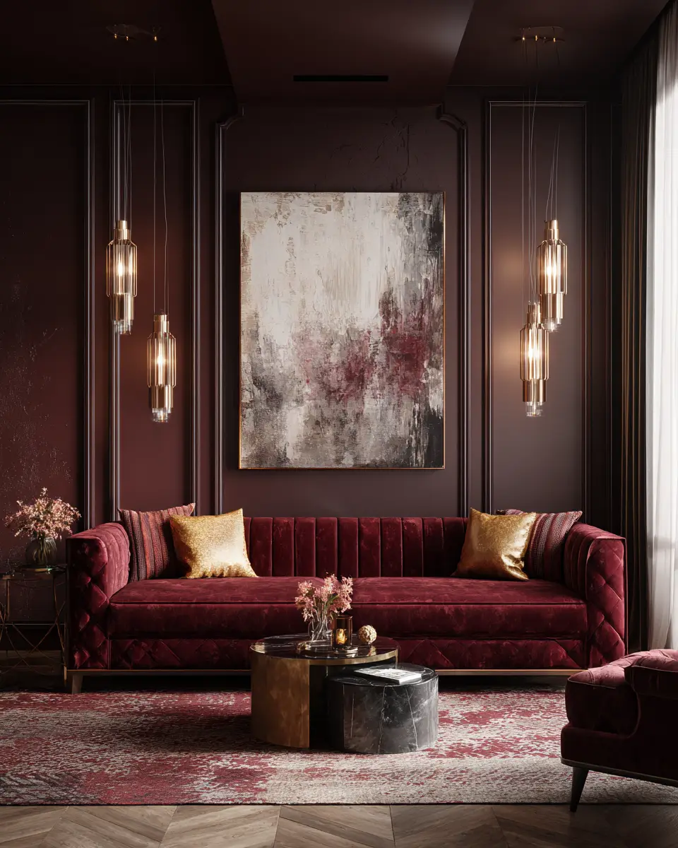 Burgundy Contemporary Living Room Decor Ideas