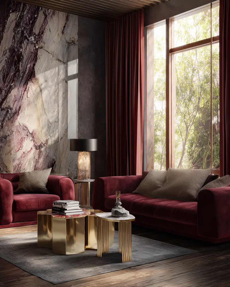 Burgundy Contemporary Living Room Decor Ideas