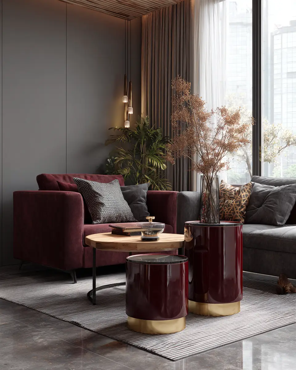 Burgundy Contemporary Living Room Decor Ideas