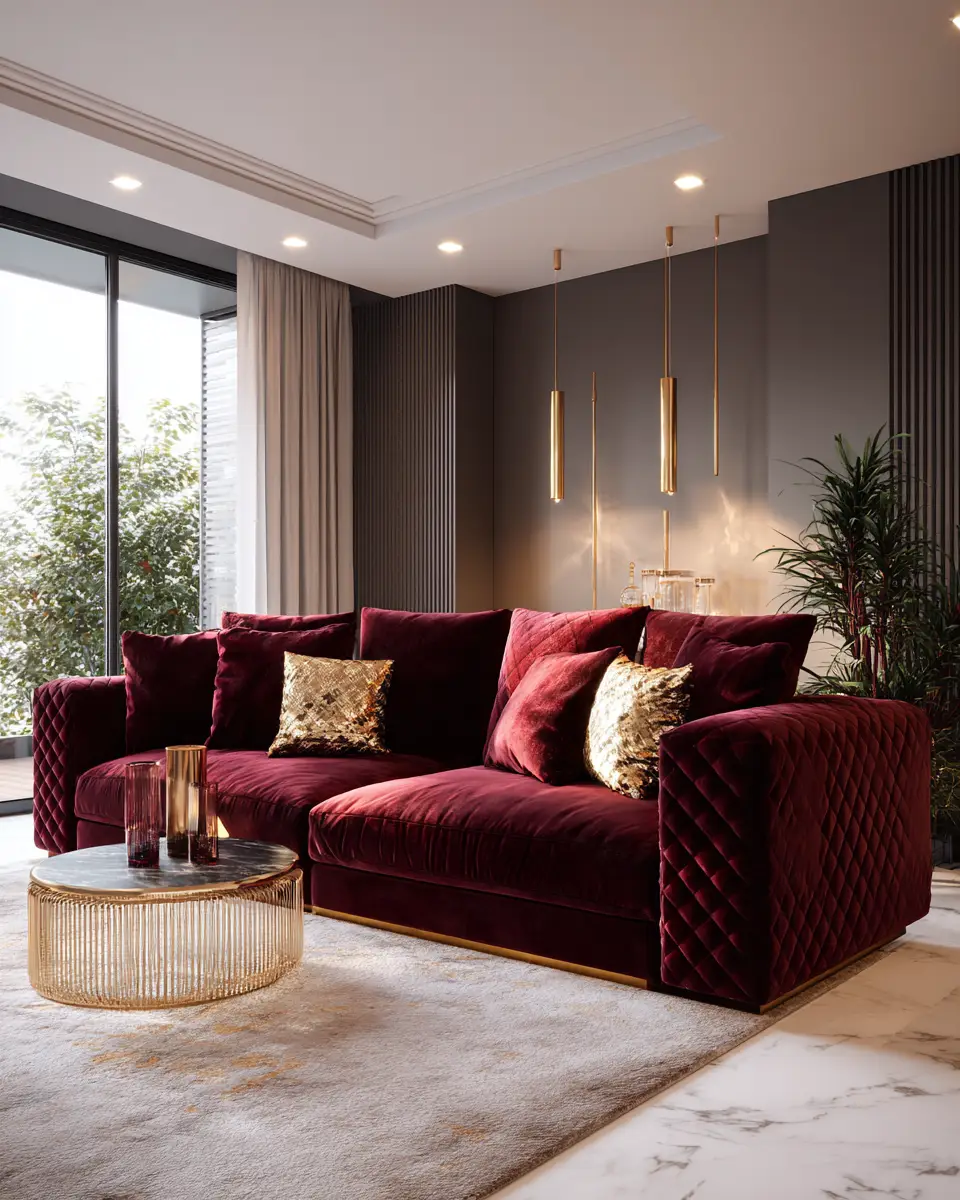 Burgundy Contemporary Living Room Decor Ideas